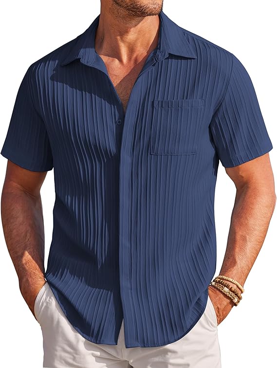 COOFANDY Mens Casual Shirts Short Sleeve Button Down Shirts Fashion Textured Summer Beach Shirt S-XXL