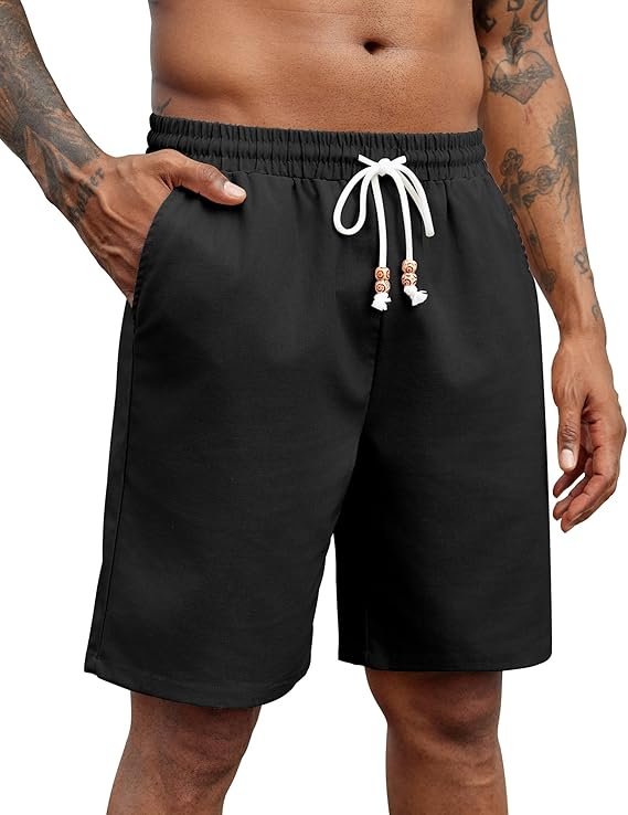 COOFANDY Mens Linen Shorts Casual Drawstring Elastic Waist Lightweight Summer Vacation Beach Shorts