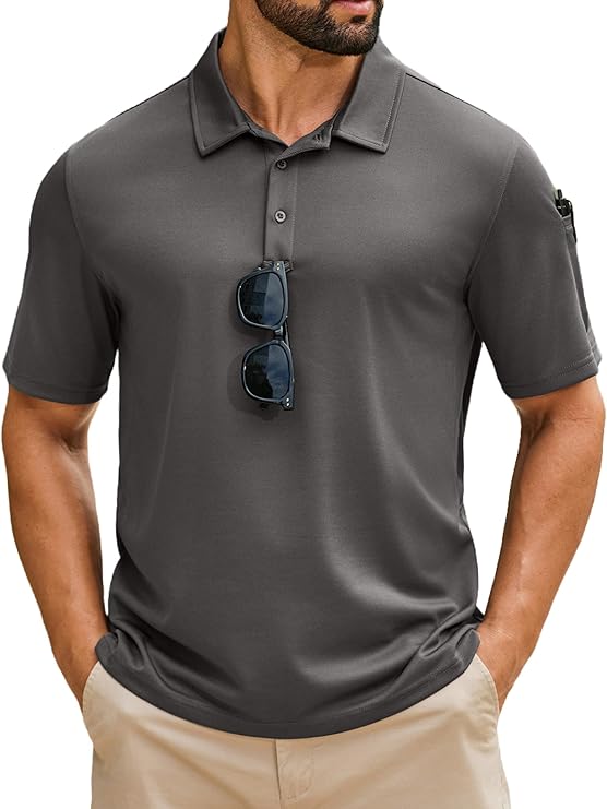 COOFANDY Men's Polo Shirts Short Sleeve Quick Dry Performance Golf Polos Tactical Work Shirts with Pen Pocket
