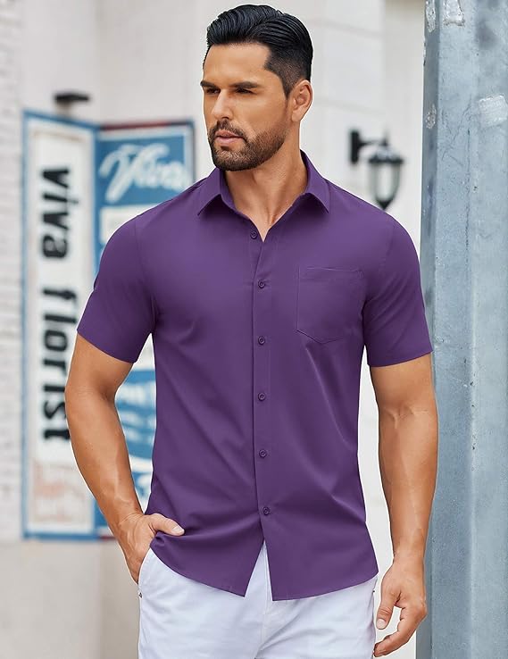 COOFANDY Men's Button Down Shirts Short Sleeve Casual Dress Shirts Untucked Summer Shirt with Pocket