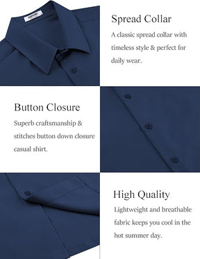 COOFANDY Mens Dress Shirts Short Sleeve Lightweight Wrinkle Free Untucked Button Down Shirt