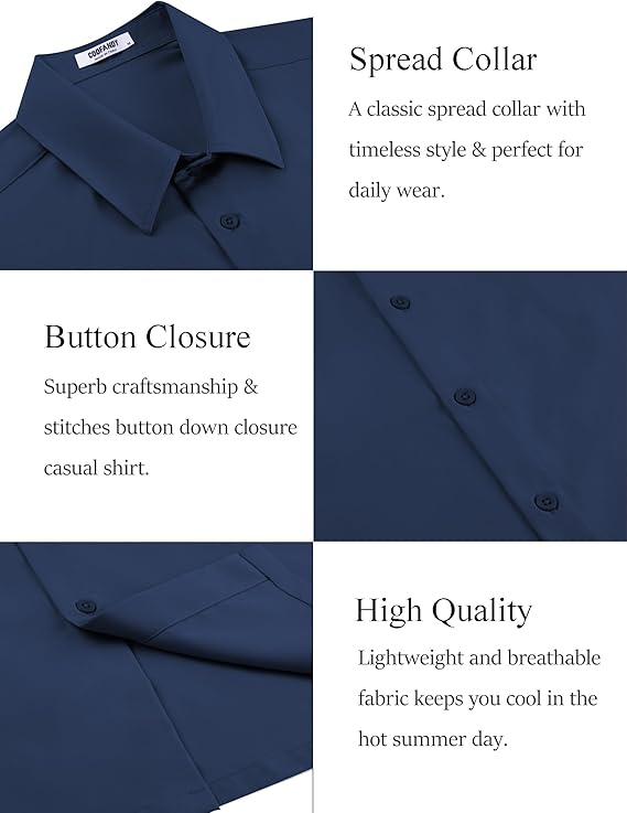 COOFANDY Mens Dress Shirts Short Sleeve Lightweight Wrinkle Free Untucked Button Down Shirt