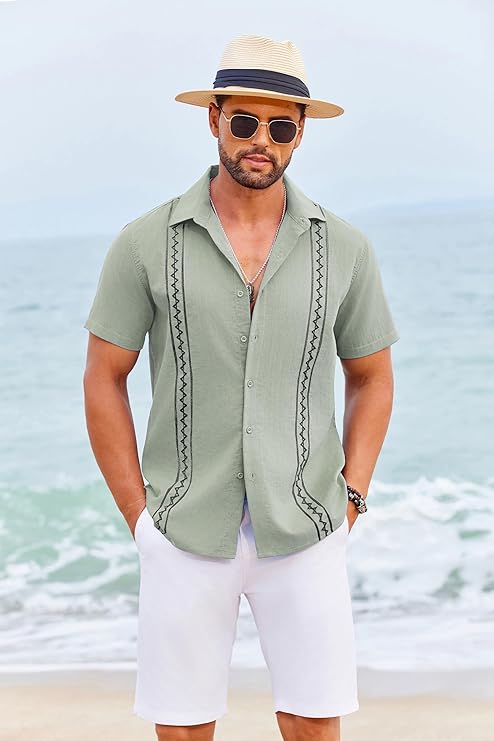 COOFANDY Cuban Guayabera Shirts for Men Short Sleeve Casual Button Down Shirts Summer Vacation Shirts