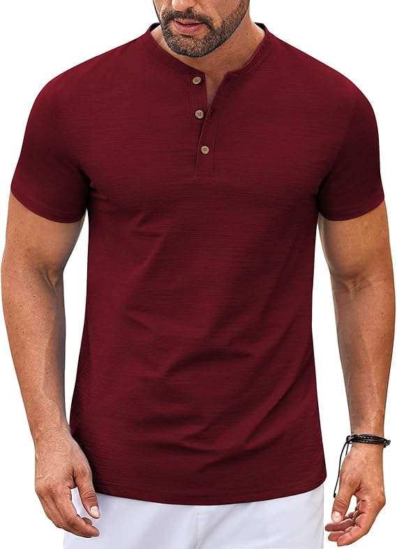 COOFANDY Mens Henley Shirts Short Sleeve Casual Button Down Shirts Lightweight Summer Basic Tee