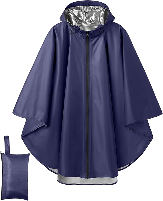 COOFANDY Rain Ponchos for Adults Full Zip Lightweight Rain Jackets Waterproof Packable Raincoats with Hood Hiking Camping