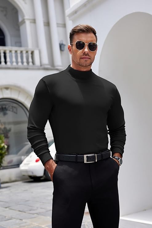 COOFANDY Mens Mock Turtleneck Long Sleeve Shirts Basic Thermal Turtle Neck Undershirt Lightweight Pullover Sweaters Top