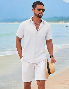 COOFANDY Men's Short Sleeve Casual Button Down Shirts Summer Beach Wedding Textured Linen Shirt for Men