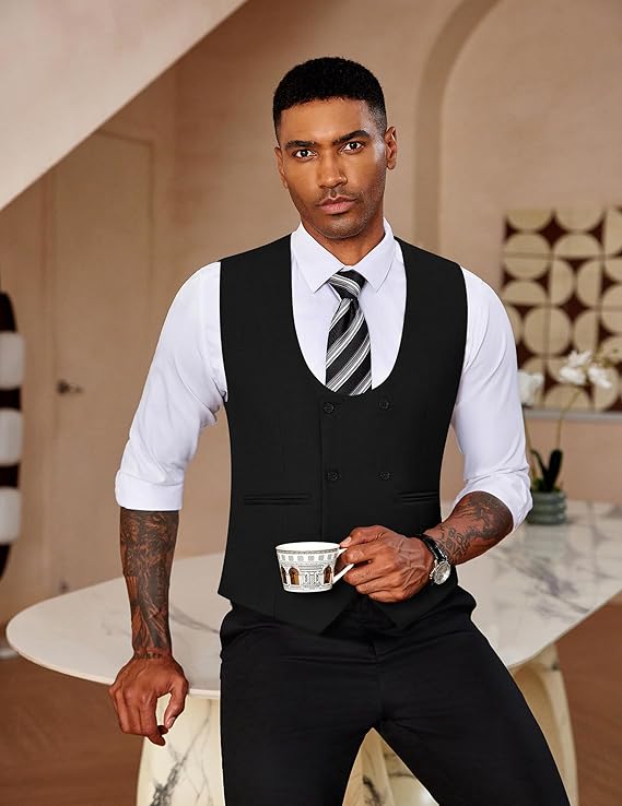 COOFANDY Men's Suit Vest Slim Fit Double Breasted Dress Vest Casual Business Formal Waistcoat