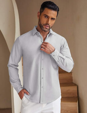 COOFANDY Mens Casual Button Down Shirt Untucked Long Sleeve Stretch Denim Dress Shirt