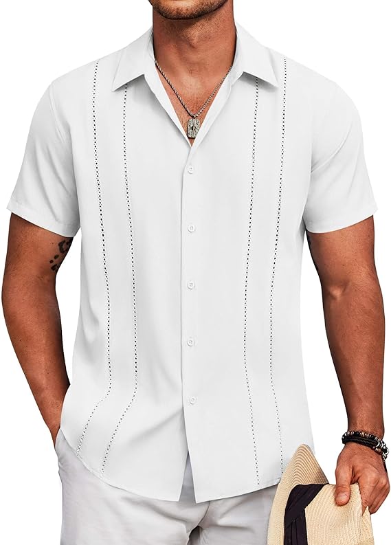 COOFANDY Cuban Guayabera Shirt Short Sleeve Button Down Shirts