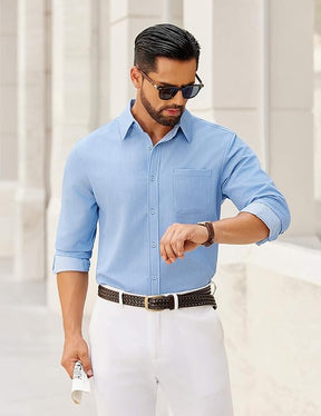 COOFANDY Men's Long Sleeve Button Down Denim Dress Shirt