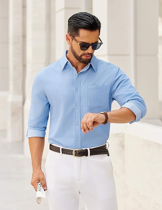 COOFANDY Men's Long Sleeve Button Down Denim Dress Shirt