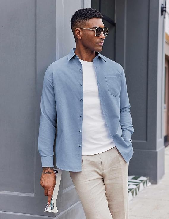 COOFANDY Mens Oxford Shirt Long Sleeve Casual Button Down Shirts Soild Dress Shirts with Pocket