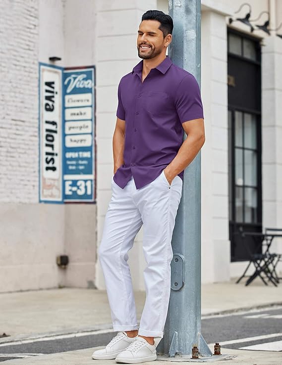 COOFANDY Men's Button Down Shirts Short Sleeve Casual Dress Shirts Untucked Summer Shirt with Pocket