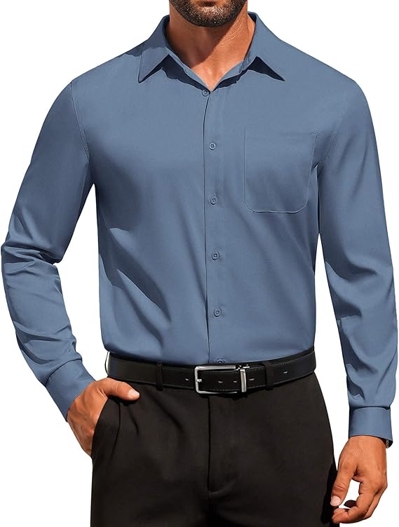 COOFANDY Men's Dress Shirt Solid Long Sleeve Wrinkle Free Formal Shirt Business Button Down Shirts with Pocket