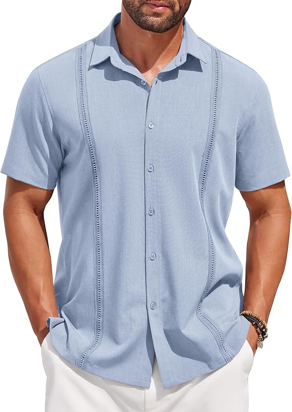 COOFANDY Men's Saint Patrick's Day Parade Green Cuban Guayabera Shirt
