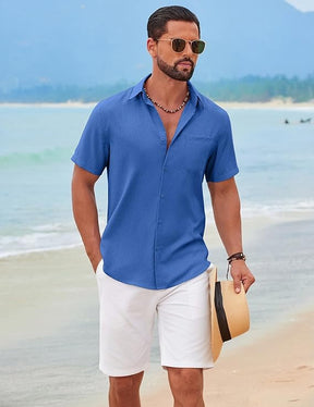 COOFANDY Men's Short Sleeve Casual Button Down Shirts Summer Beach Wedding Textured Linen Shirt for Men