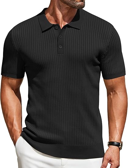COOFANDY Mens Knit Polo Shirts Short Sleeve Button Down Shirt Textured Casual Summer Beach Shirts