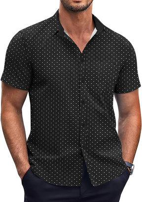 COOFANDY Short Sleeve Button Down Shirts Dress Shirts Casual Polka Dot Print