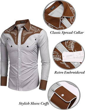 COOFANDY Men's Western Cowboy Shirt Embroidered Button Down Long Sleeve Shirts