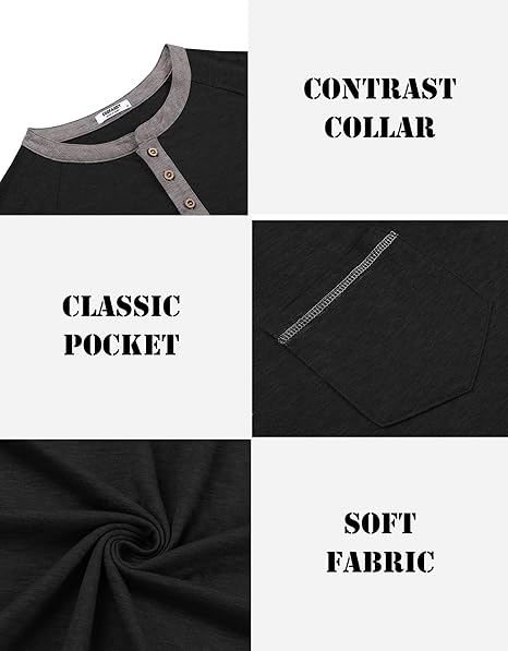 COOFANDY Mens Henley Shirts Short Sleeve Casual Button T-Shirts Basic Tee Shirts Summer Vintage T Shirts with Pocket