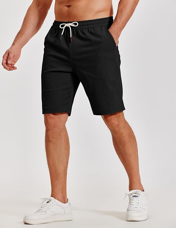 COOFANDY Mens Casual Shorts Cotton Elastic Waist Shorts Drawstring Summer Beach Shorts