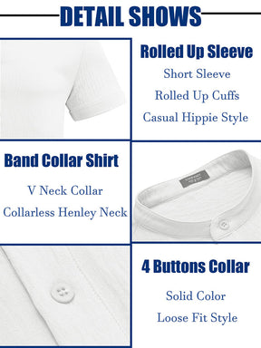 COOFANDY Men's Casual Henley Band Collar Short Sleeve Summer Beach Hippie Shirt