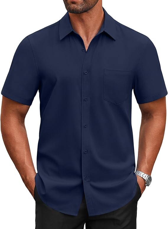 COOFANDY Men's Short Sleeve Button Down Shirts Casual Dress Shirts for Men Untucked Shirt with Pocket