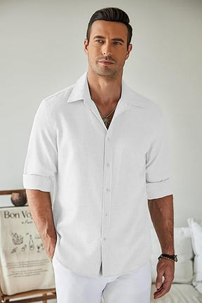 COOFANDY Men's Casual Button Down Shirt Long Sleeve Untucked Chambray Shirt Wrinkle Free Dress Shirts