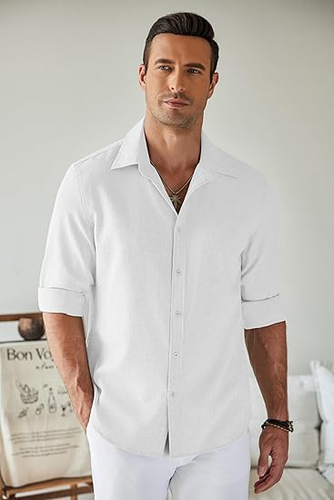 COOFANDY Men's Casual Button Down Shirt Long Sleeve Untucked Chambray Shirt Wrinkle Free Dress Shirts
