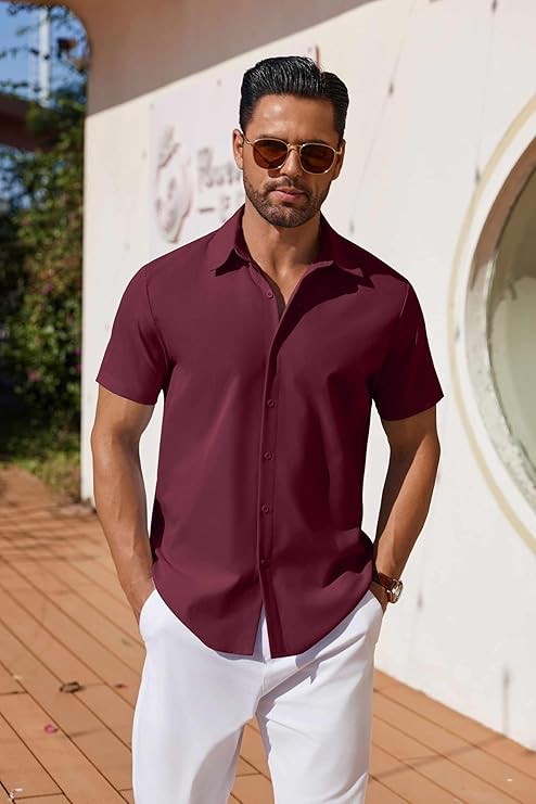 COOFANDY Mens Button Down Shirts Short Sleeve Casual Shirt Summer Untucked Dress Shirts
