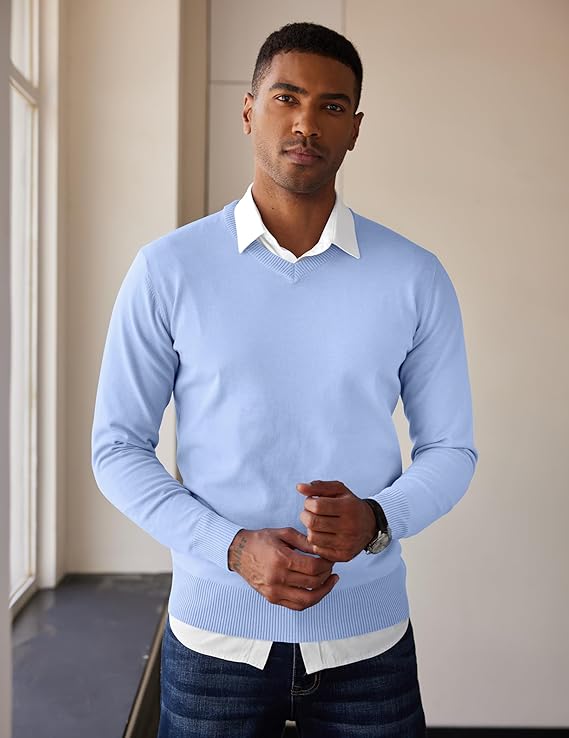COOFANDY Men's V Neck Sweater Lightweight Knitted Pullover Sweaters