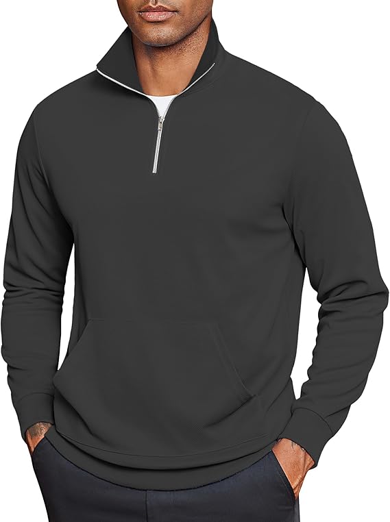 COOFANDY Mens Quarter Zip Pullover Mock Neck Sweatshirt Long Sleeve Sweater Polo Half Zip Pullover with Pocket