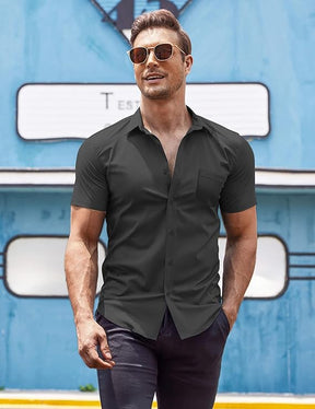 COOFANDY Men's Muscle Fit Dress Shirt Short Sleeve Button Down Shirts with Pocket