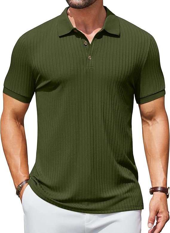 COOFANDY Men's Textured Polo Shirts Short Sleeve Slim Fit Casual Button Polo T-Shirt Summer Collared Golf Shirt