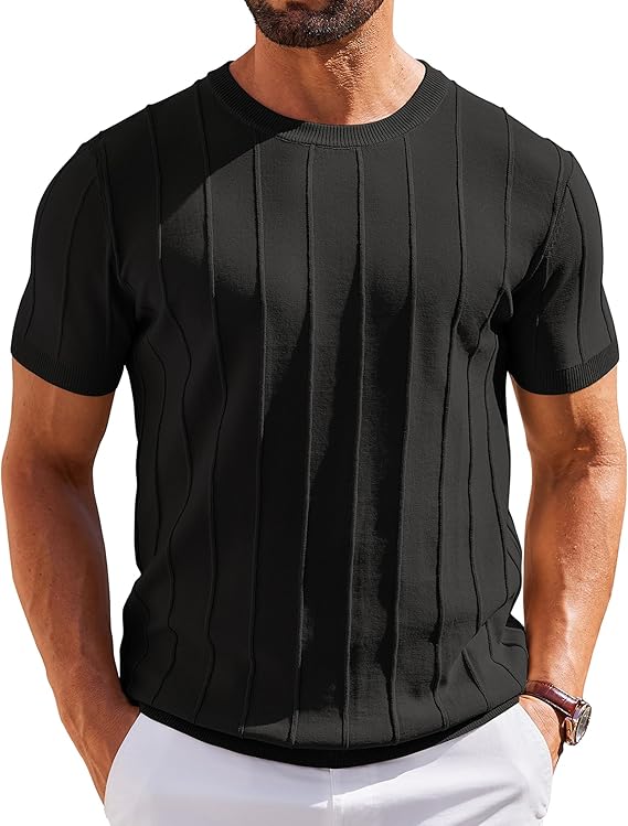 COOFANDY T-Shirts Short Sleeve Knit Sweater Shirt Crewneck