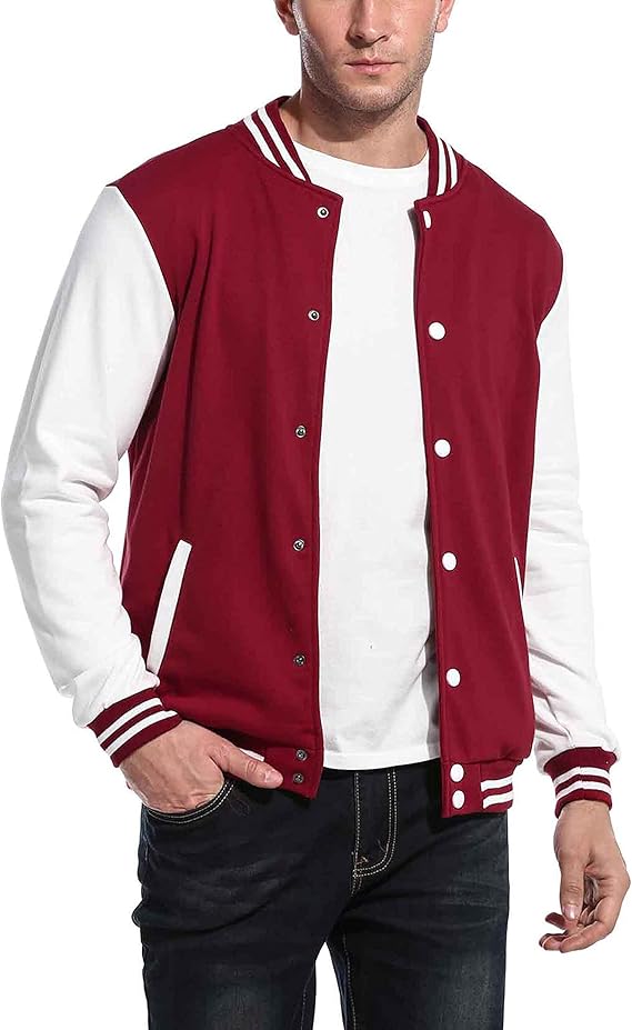 COOFANDY Men's Fashion Varsity Jacket Causal Slim Fit Cotton Letterman Baseball Bomber Jackets M-L