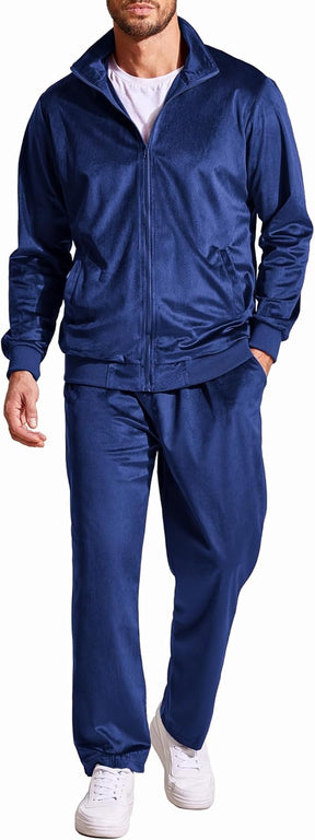 COOFANDY Mens 2 Piece Velour Tracksuit Full Zip Jackets Pants Velvet Jogging Suits Sweatsuit Set S-XXL