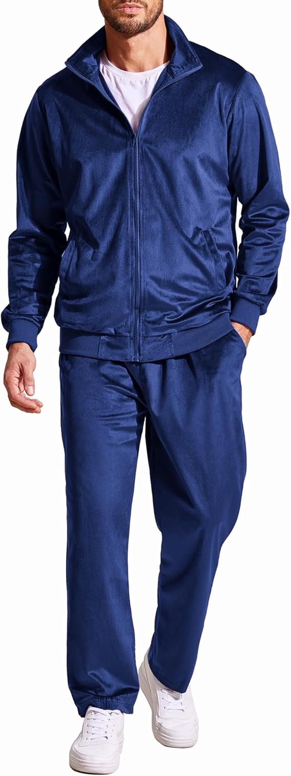 COOFANDY Mens 2 Piece Velour Tracksuit Full Zip Jackets Pants Velvet Jogging Suits Sweatsuit Set S-XXL