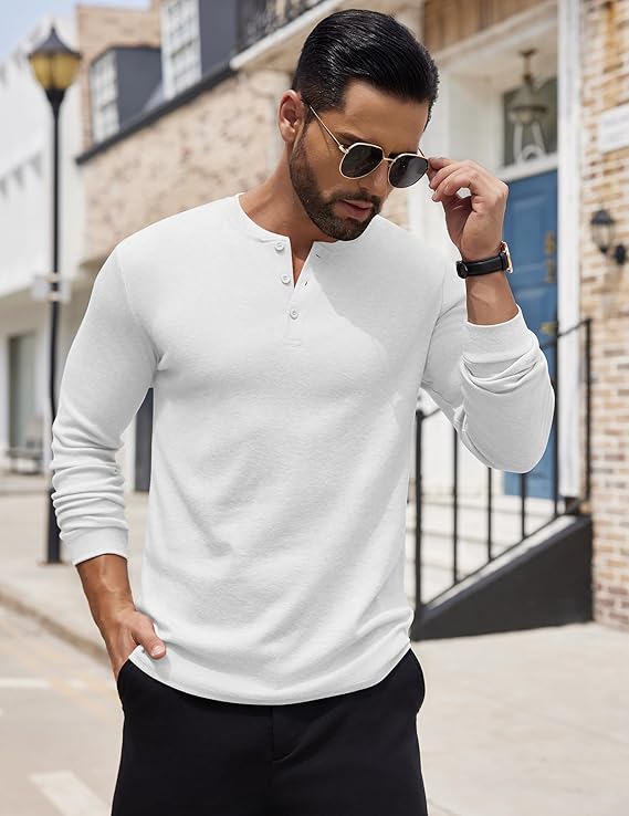 COOFANDY Henley Shirts Long Sleeve Button T-Shirt Pullover Shirt