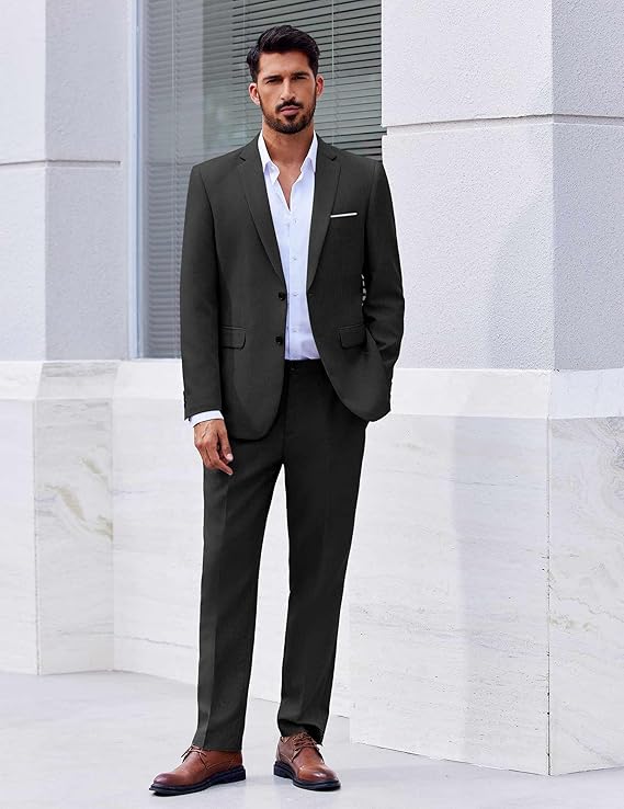 COOFANDY Mens Suit 2 Piece Suit Classic Fit Two Button Blazer Jacket Pants Set Business Wedding Party Suits for Men
