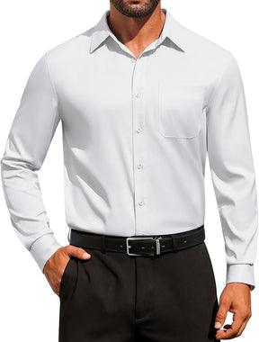 COOFANDY Men's Dress Shirt Solid Long Sleeve Wrinkle Free Formal Shirt Business Button Down Shirts with Pocket