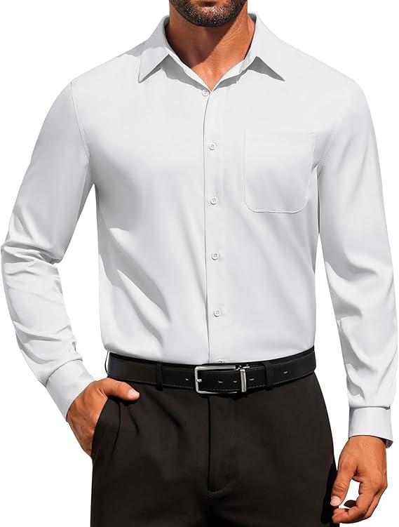 COOFANDY Men's Dress Shirt Solid Long Sleeve Wrinkle Free Formal Shirt Business Button Down Shirts with Pocket