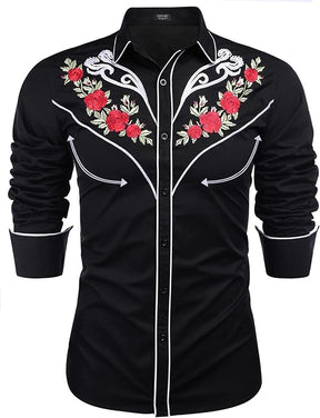 COOFANDY Men's Western Cowboy Long Sleeve Embroidered Slim Fit Cotton Casual Button Down Shirt