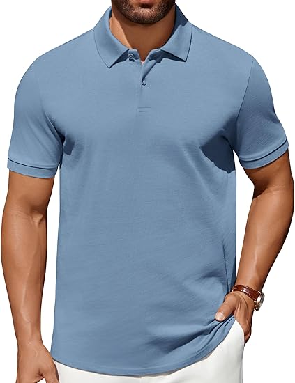 COOFANDY Men's Polo Shirts 100% Cotton Heavyweight Short Sleeve Button Golf Shirts Classic Pullover Ribbed Collar and Cuffs