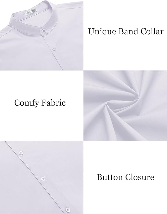 COOFANDY Muscle Fit Dress Shirts for Men Banded Collar Casual Button Down Shirts