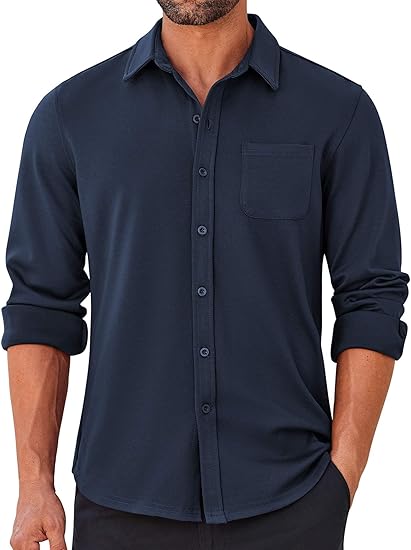 COOFANDY Mens Long Sleeve Wrinkle Free Shirts Casual Button Down Stretch Dress Shirt with Pocket