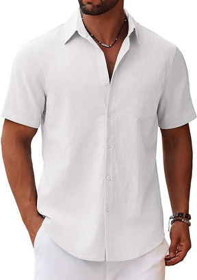 COOFANDY Men's Lapel Slim Fit Shirt Solid Color with Pockets