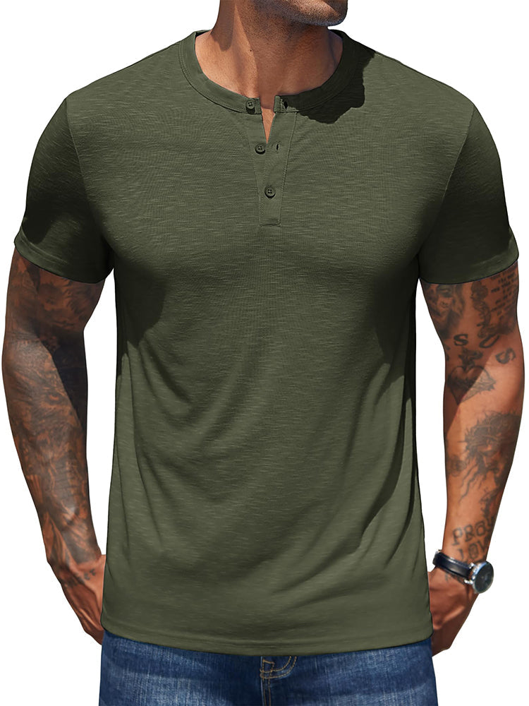 COOFANDY Men's Henley Shirts Short Sleeve Casual Basic Henley Tee Summer Button Lightweight Stretch T Shirts