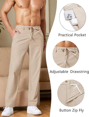 COOFANDY Men's Cotton Linen Pants Casual Drawstring Dress Pants Beach Summer Lightweight Trousers